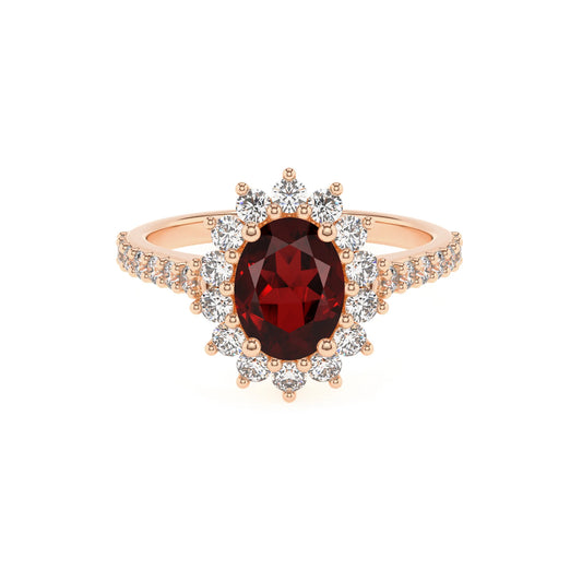 natural garnet oval solitaire rings in rose gold 
