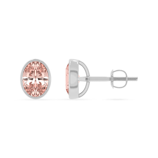 lab grown morganite oval stud earrings in sterling silver 