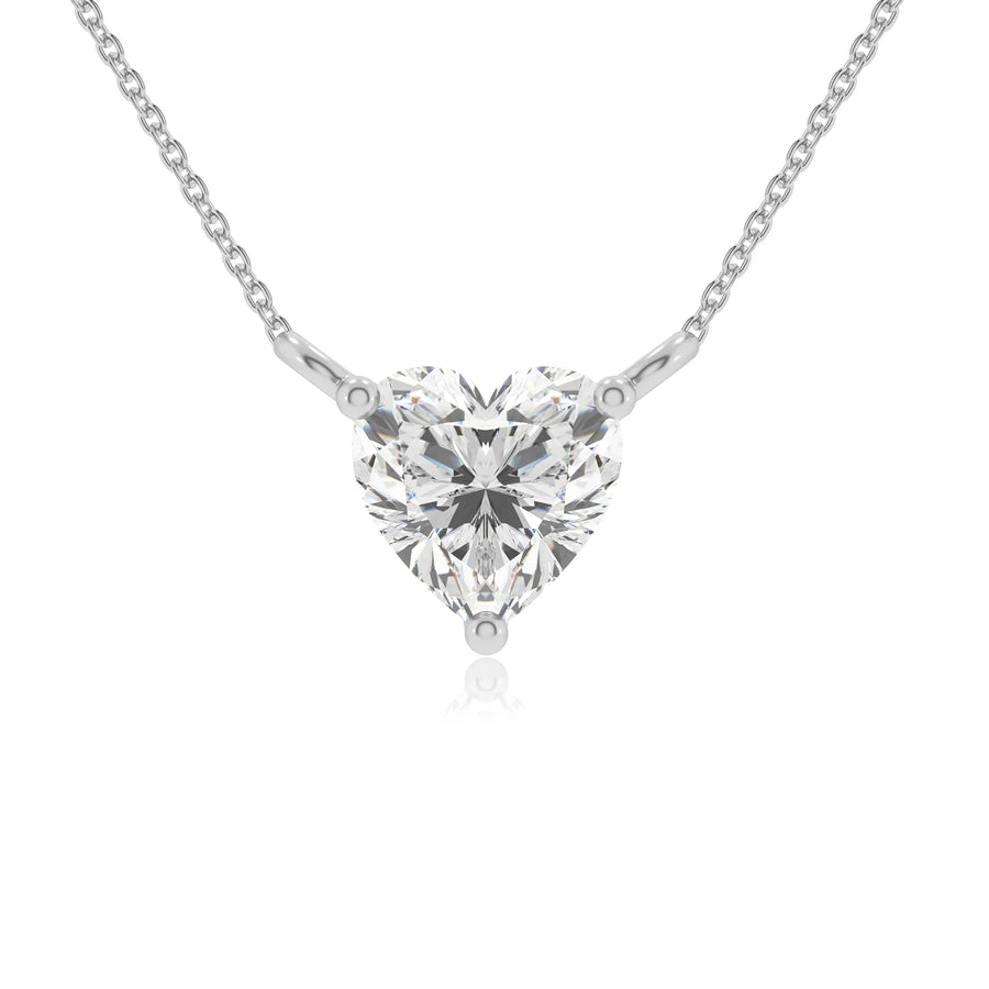 lab grown moissanite heart solitaire necklaces in white gold 