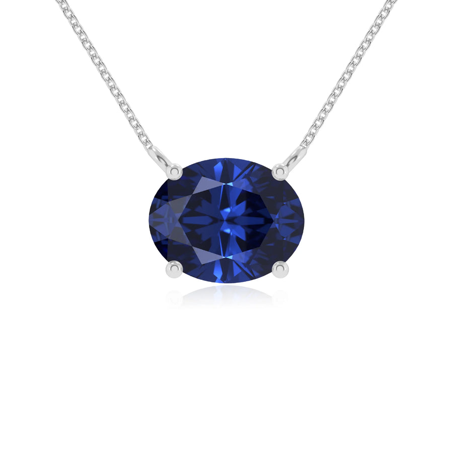 lab grown blue-sapphire oval solitaire necklaces in platinum 