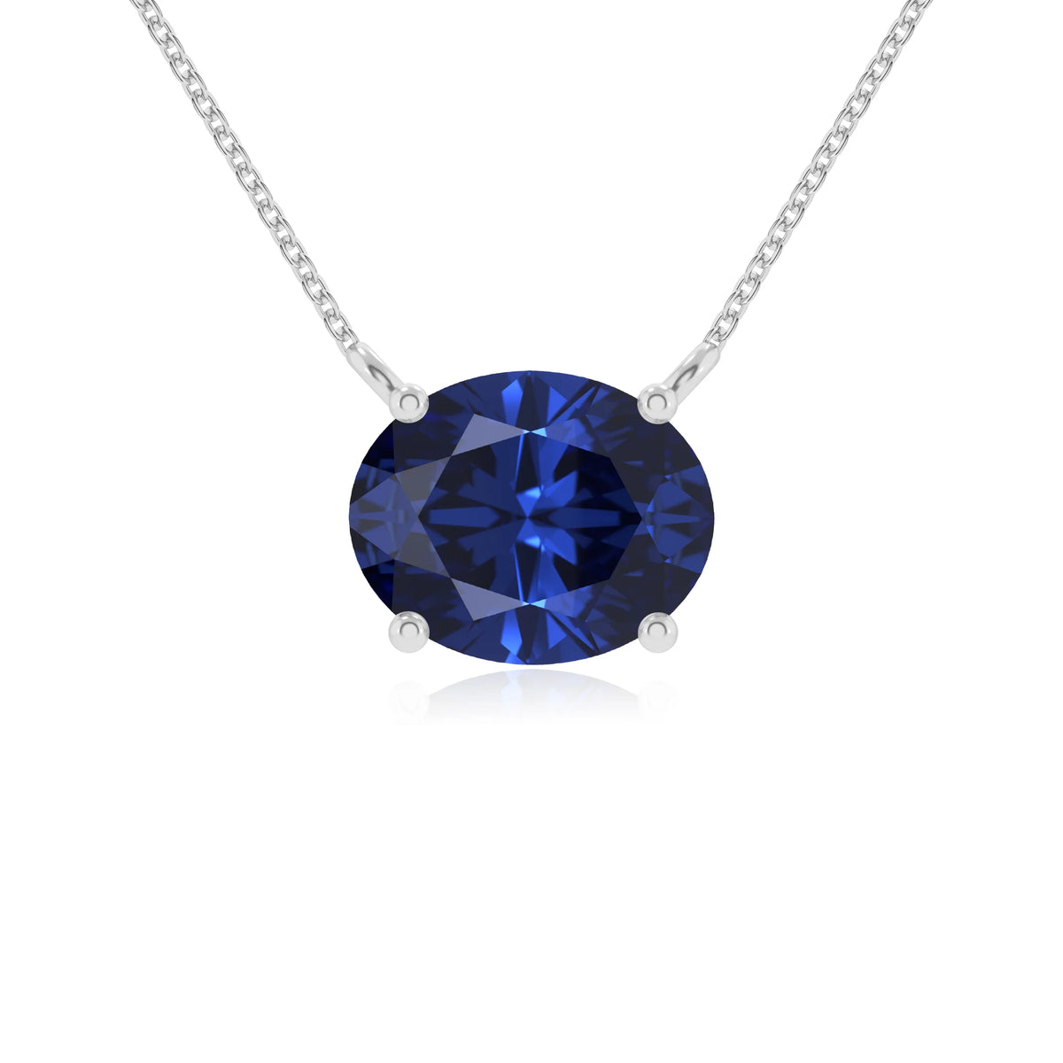 lab grown blue-sapphire oval solitaire necklaces in platinum 
