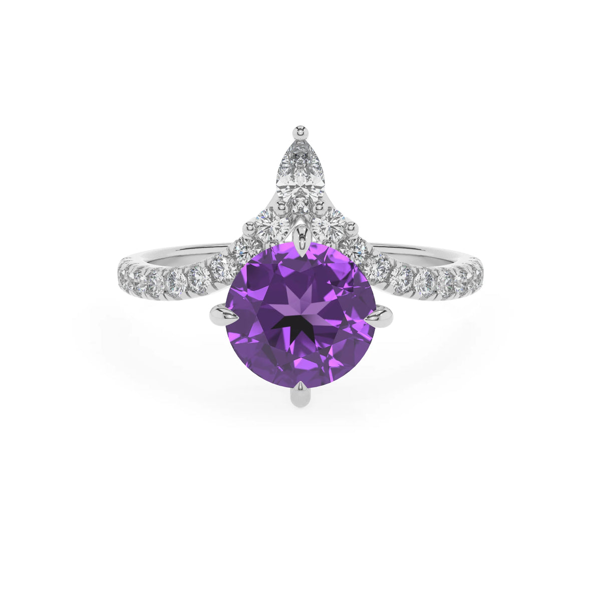 lab grown amethyst round solitaire rings in platinum 