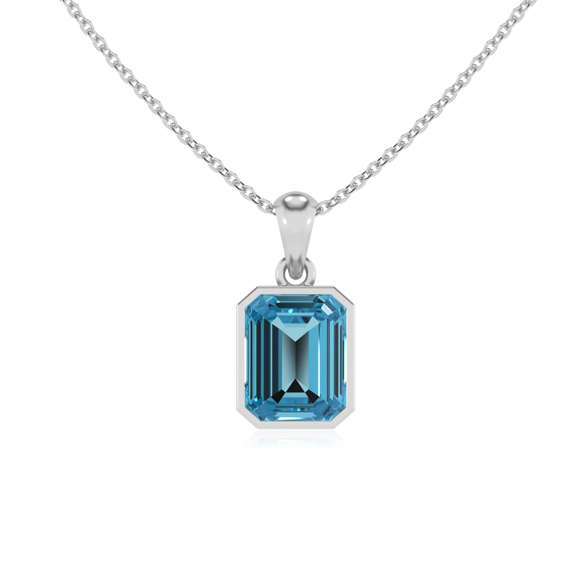 natural swiss-blue-topaz emerald cut solitaire necklaces in sterling silver 