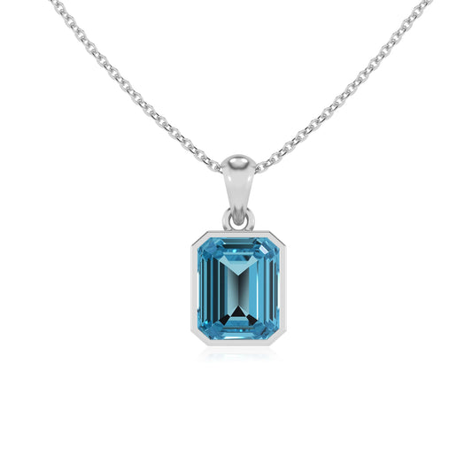 natural swiss-blue-topaz emerald cut solitaire necklaces in sterling silver 