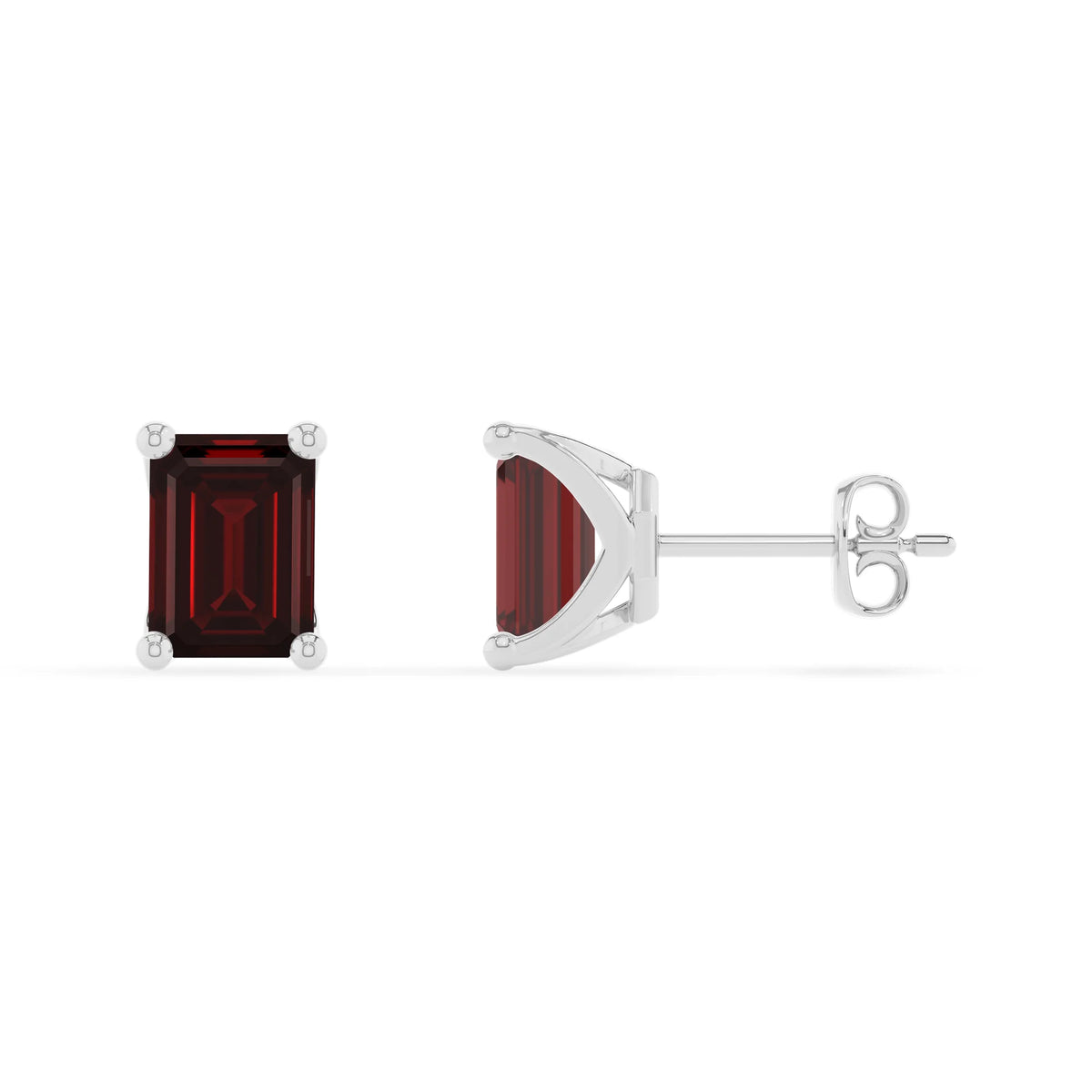 natural garnet emerald cut stud earrings in sterling silver 