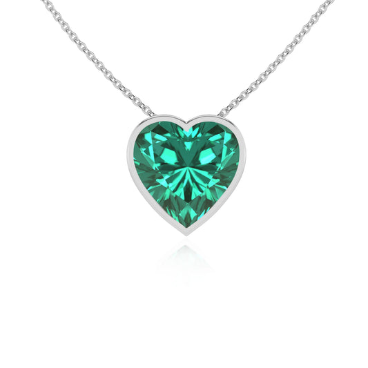 lab grown emerald heart solitaire necklaces in platinum 