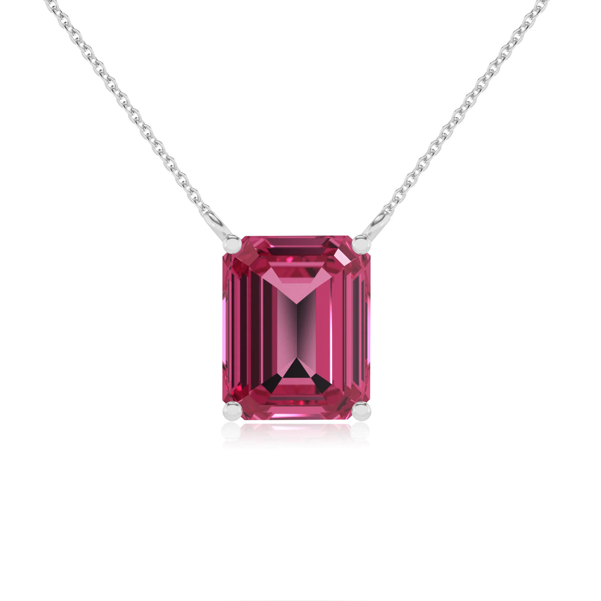 lab grown pink-tourmaline emerald cut solitaire necklaces in platinum 