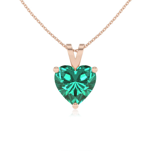 lab grown emerald heart solitaire v-bale necklaces in rose gold 