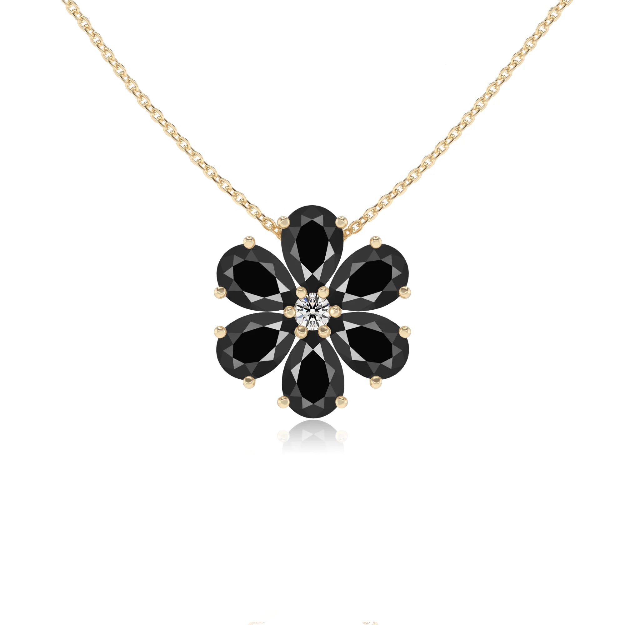 natural black-onyx pear solitaire necklaces in yellow gold 