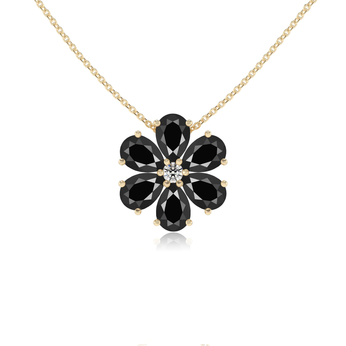 natural black-onyx pear solitaire necklaces in yellow gold 