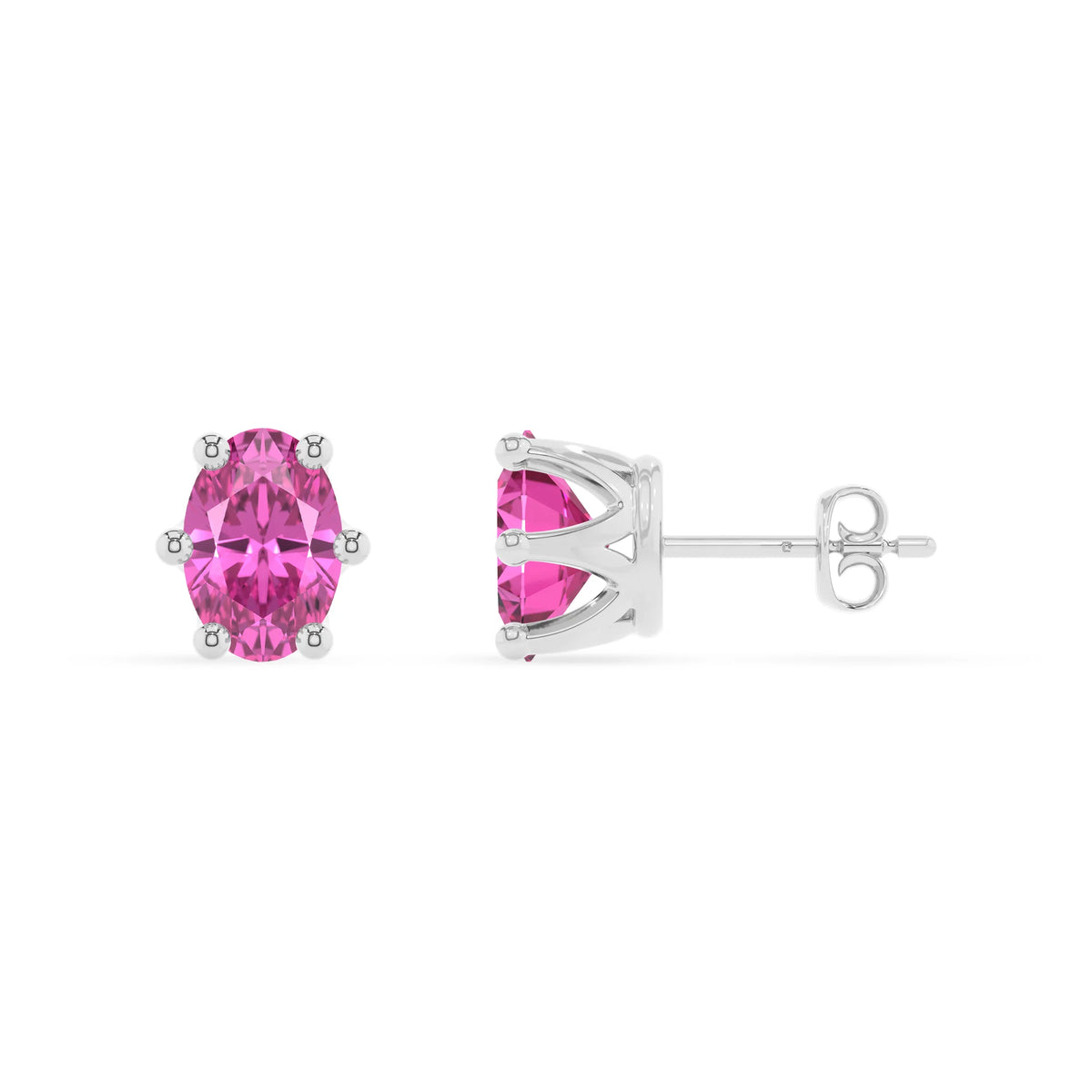 lab grown pink sapphire oval stud earrings in platinum 