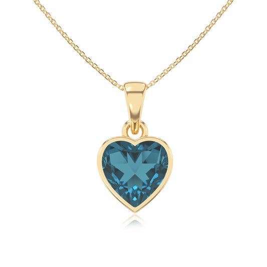natural london-blue-topaz heart solitaire necklaces in yellow gold 