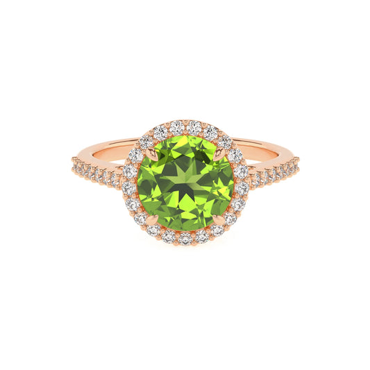 natural peridot round solitaire rings in rose gold 