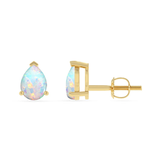 lab grown opal pear stud earrings in yellow gold 