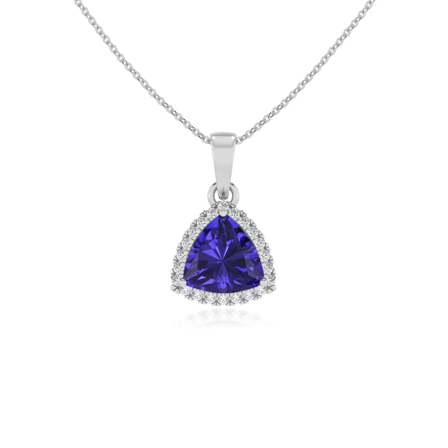 lab grown tanzanite trillion solitaire necklaces in platinum 