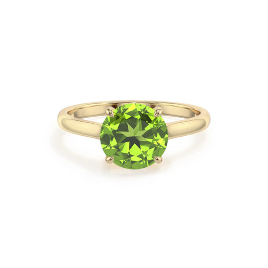 natural peridot round solitaire rings in yellow gold 
