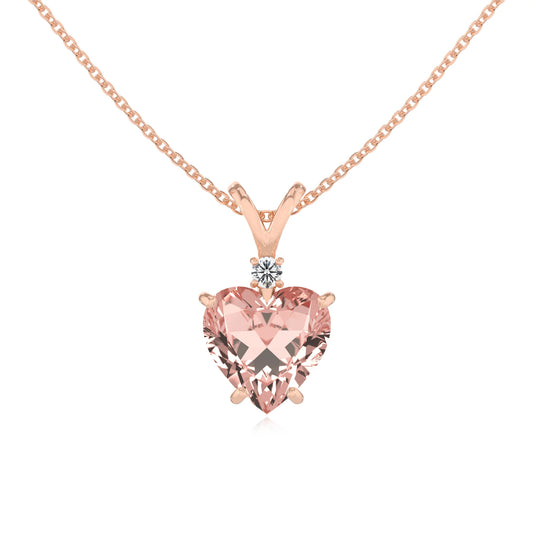 lab grown morganite heart solitaire v-bale necklaces in rose gold 
