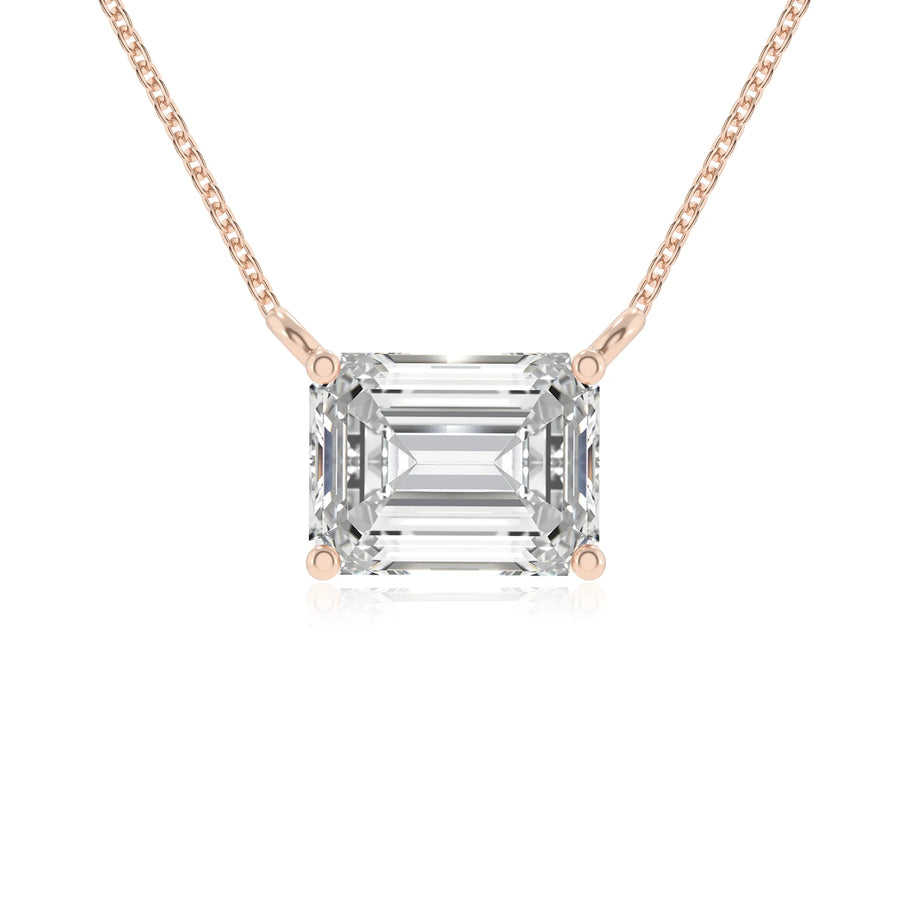 lab grown moissanite emerald cut solitaire necklaces in rose gold 
