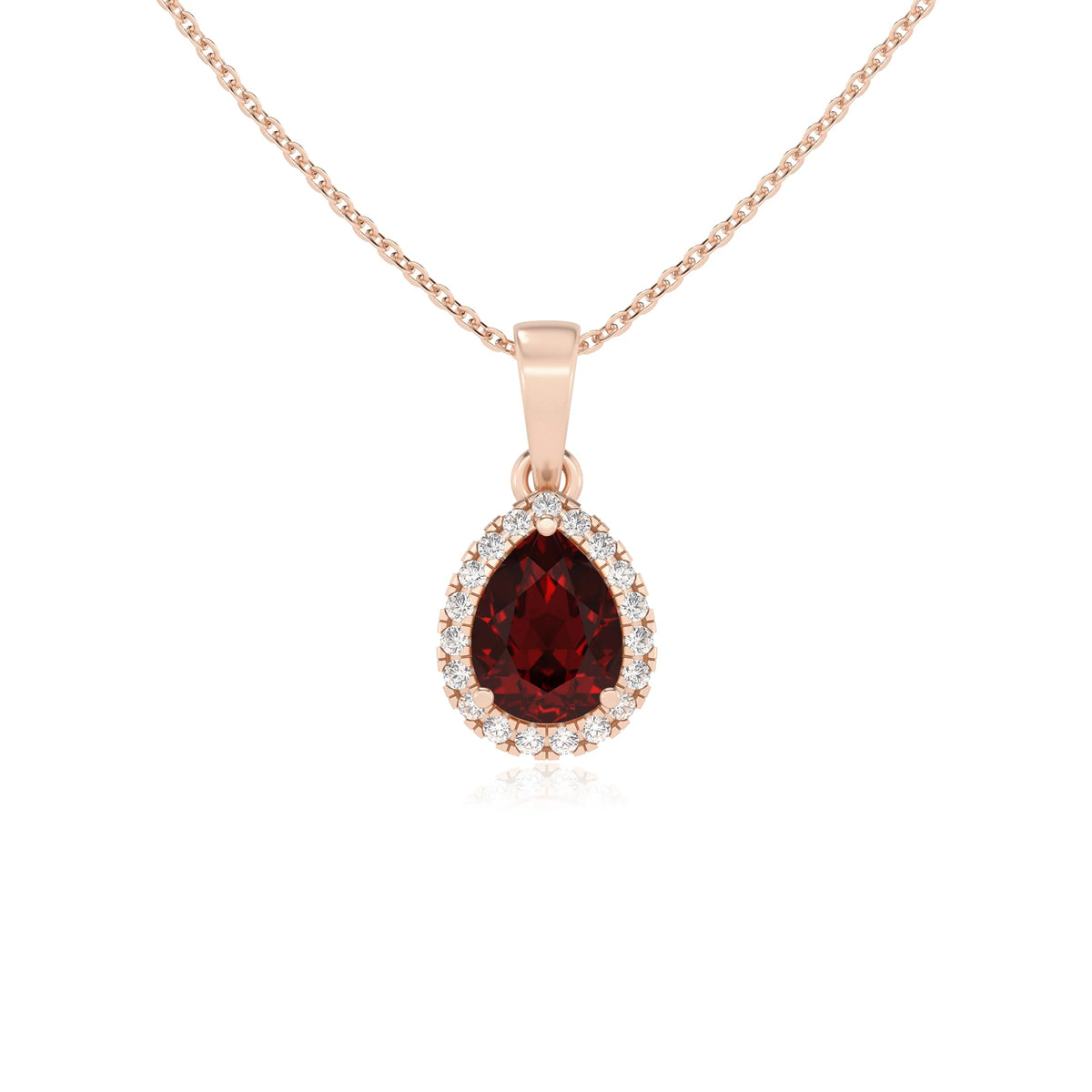 natural garnet pear solitaire necklaces in rose gold 