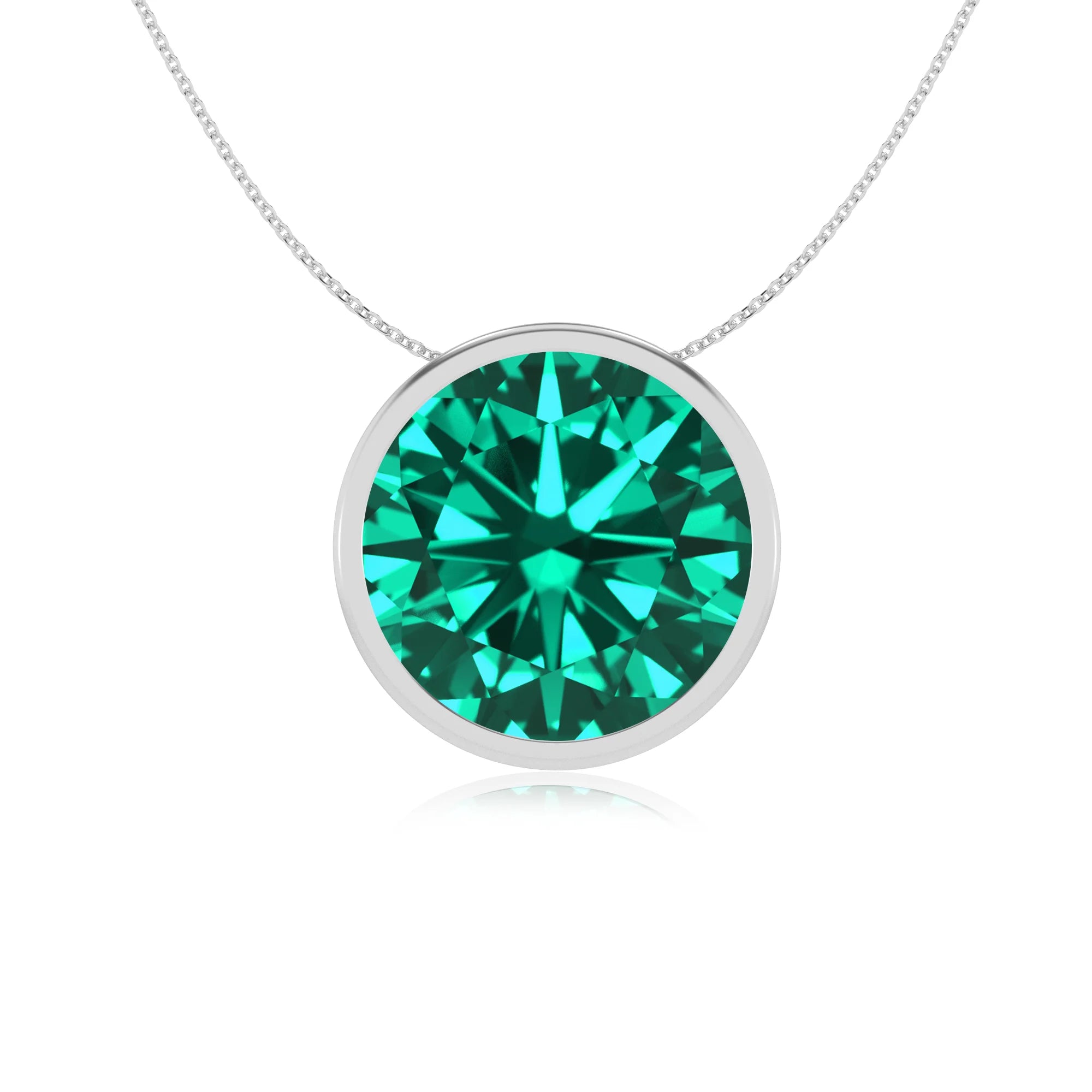 lab grown emerald round solitaire necklaces in sterling silver 