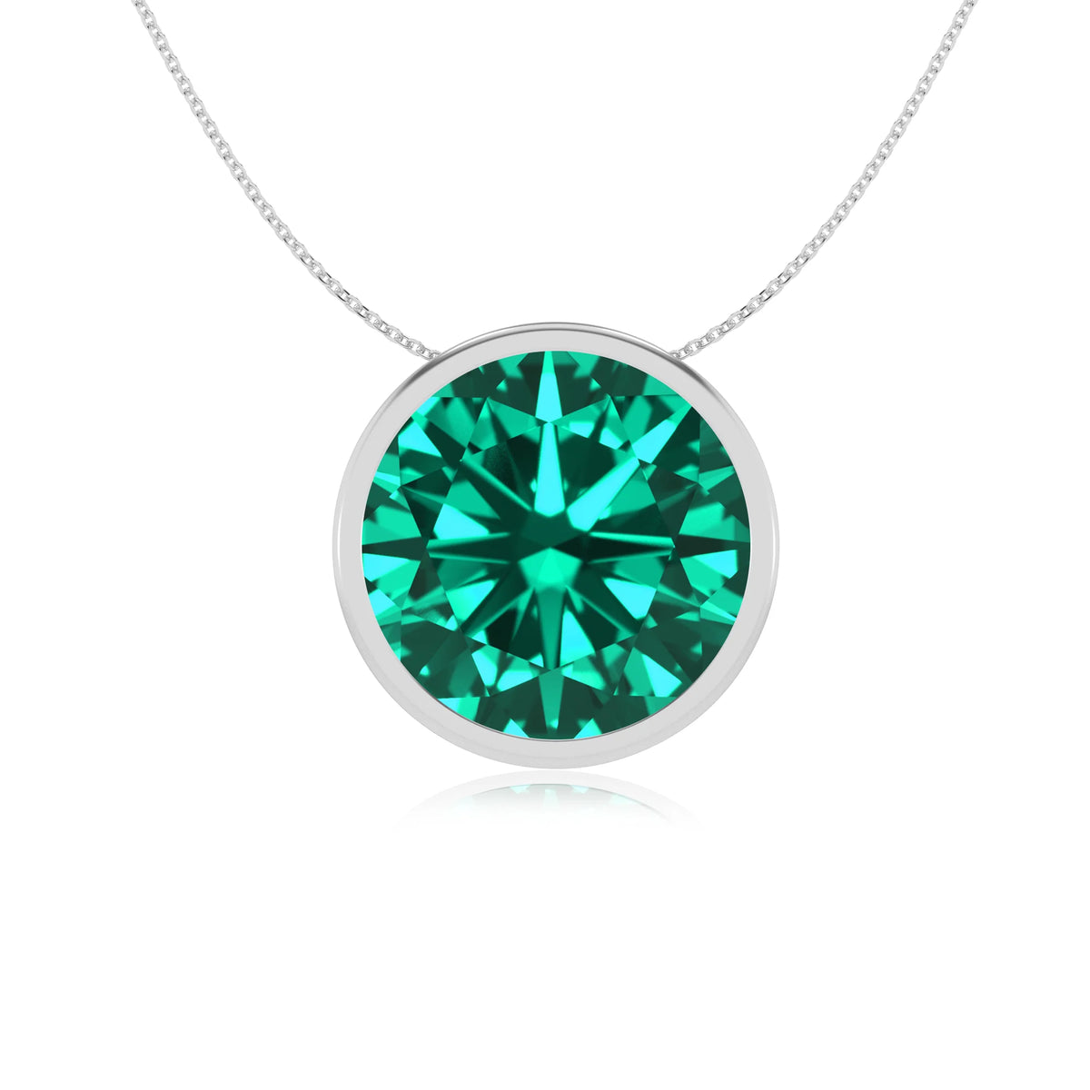 lab grown emerald round solitaire necklaces in sterling silver 
