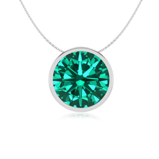 lab grown emerald round solitaire necklaces in sterling silver 