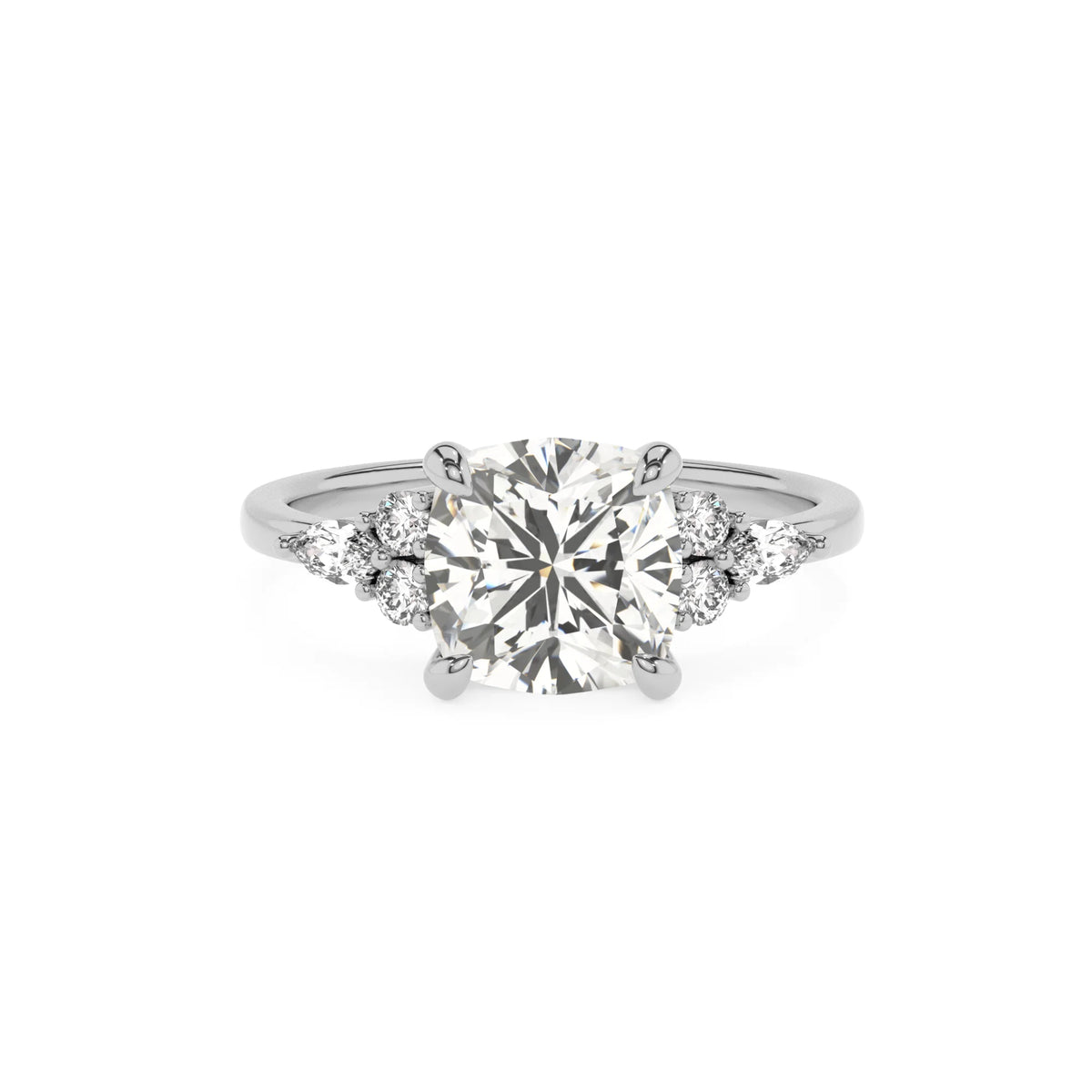lab grown moissanite cushion solitaire rings in white gold 