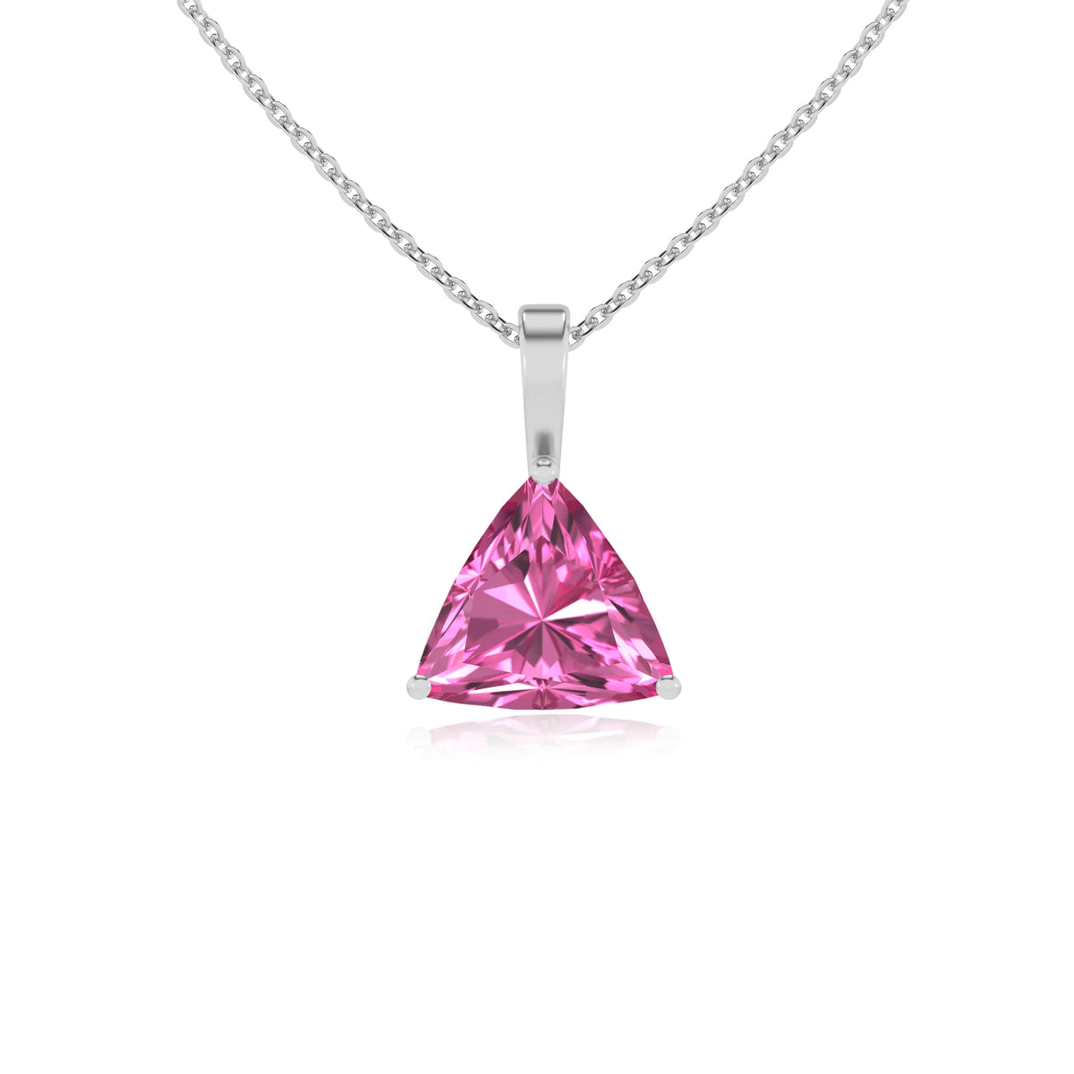 lab grown pink-sapphire trillion solitaire necklaces in sterling silver 