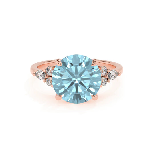 lab grown aquamarine round solitaire rings in rose gold 