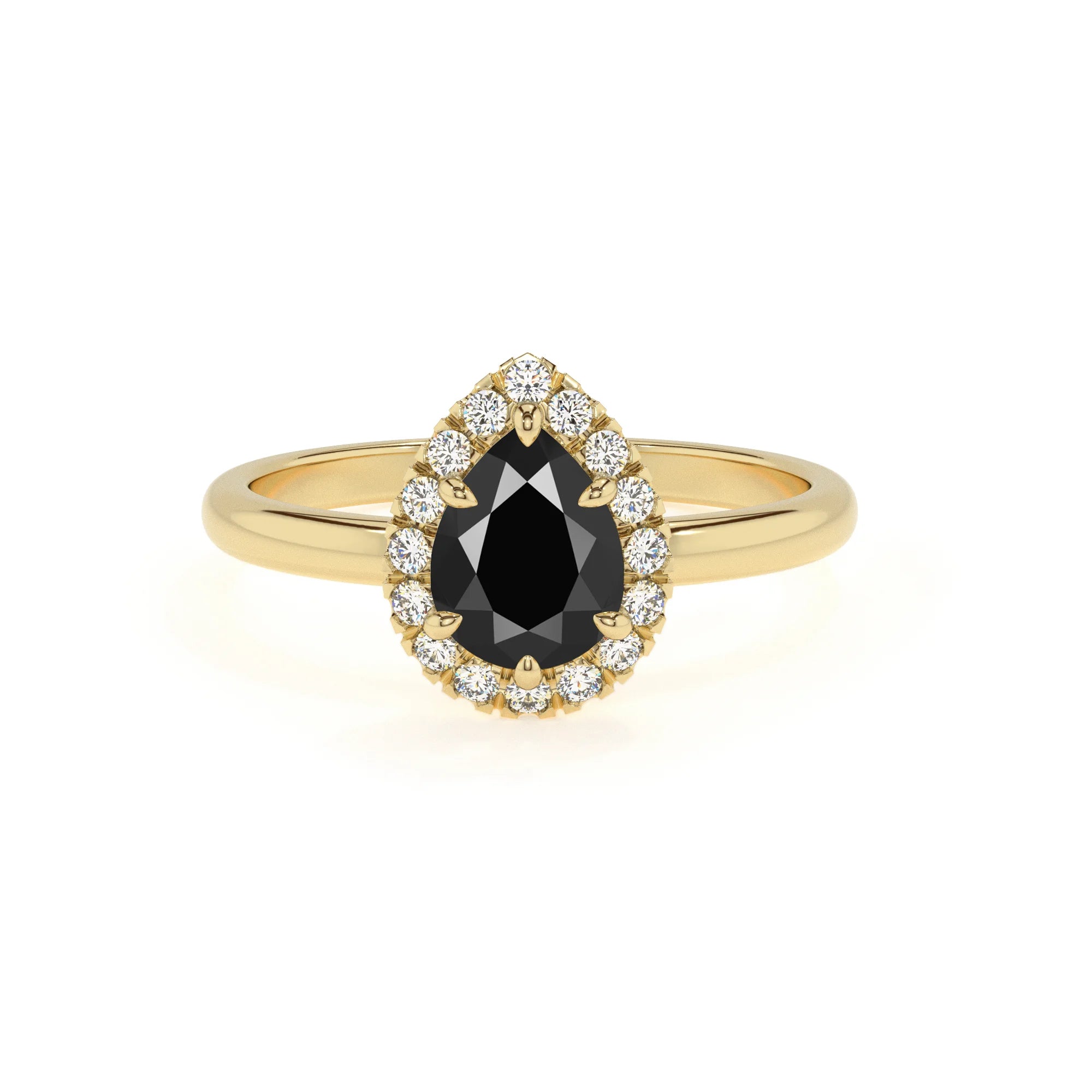 natural black-onyx pear solitaire rings in yellow gold 