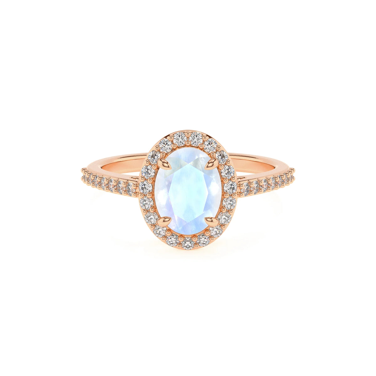 natural rainbow-moonstone oval solitaire rings in rose gold 