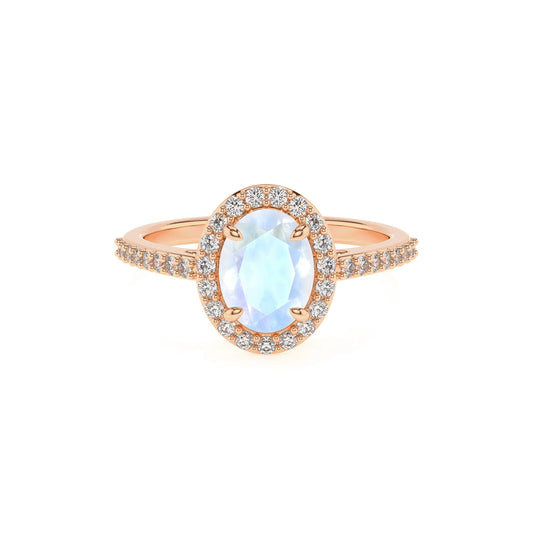 natural rainbow-moonstone oval solitaire rings in rose gold 