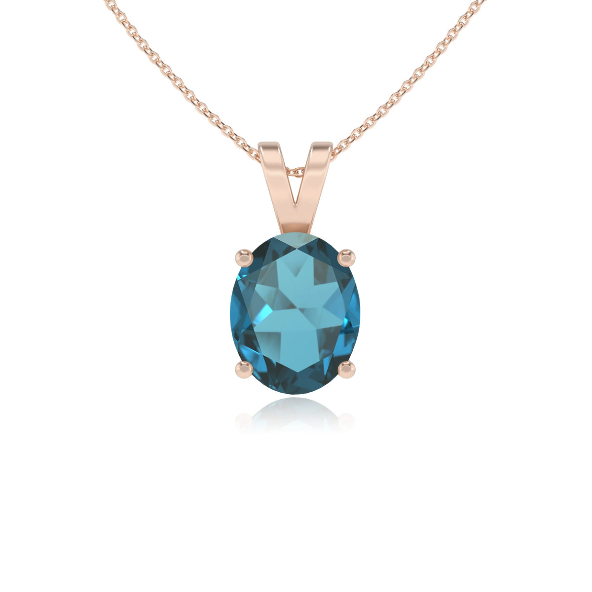 natural london-blue-topaz oval solitaire v-bale necklaces in rose gold 