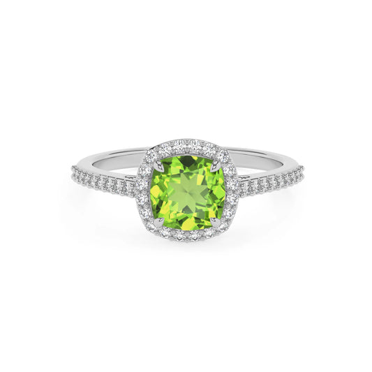 natural peridot cushion solitaire rings in sterling silver 