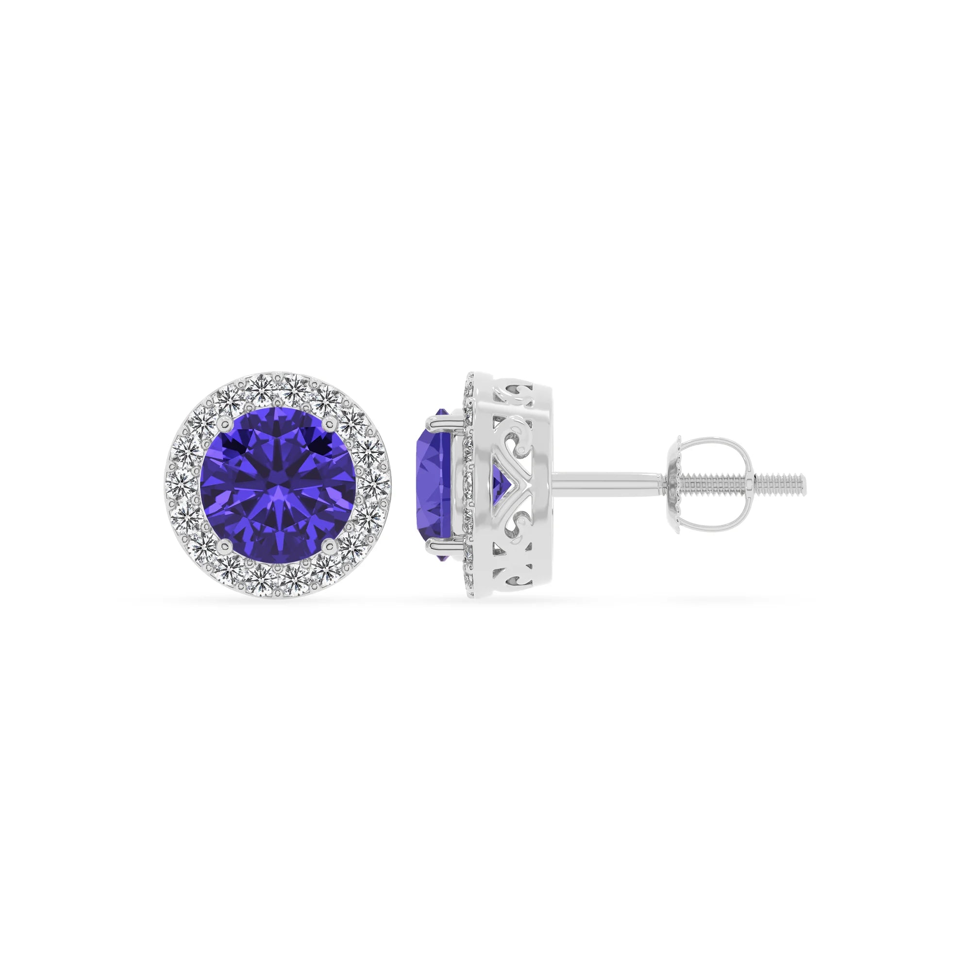 lab grown tanzanite round stud earrings in platinum 