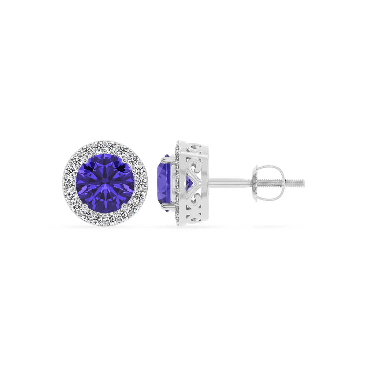 lab grown tanzanite round stud earrings in platinum 