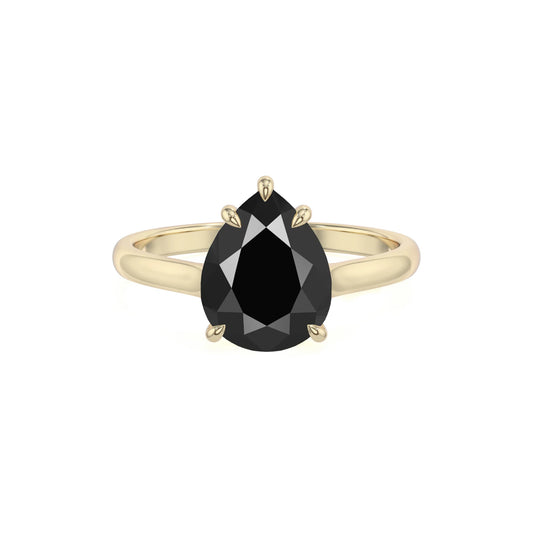 natural black-onyx pear solitaire rings in yellow gold 