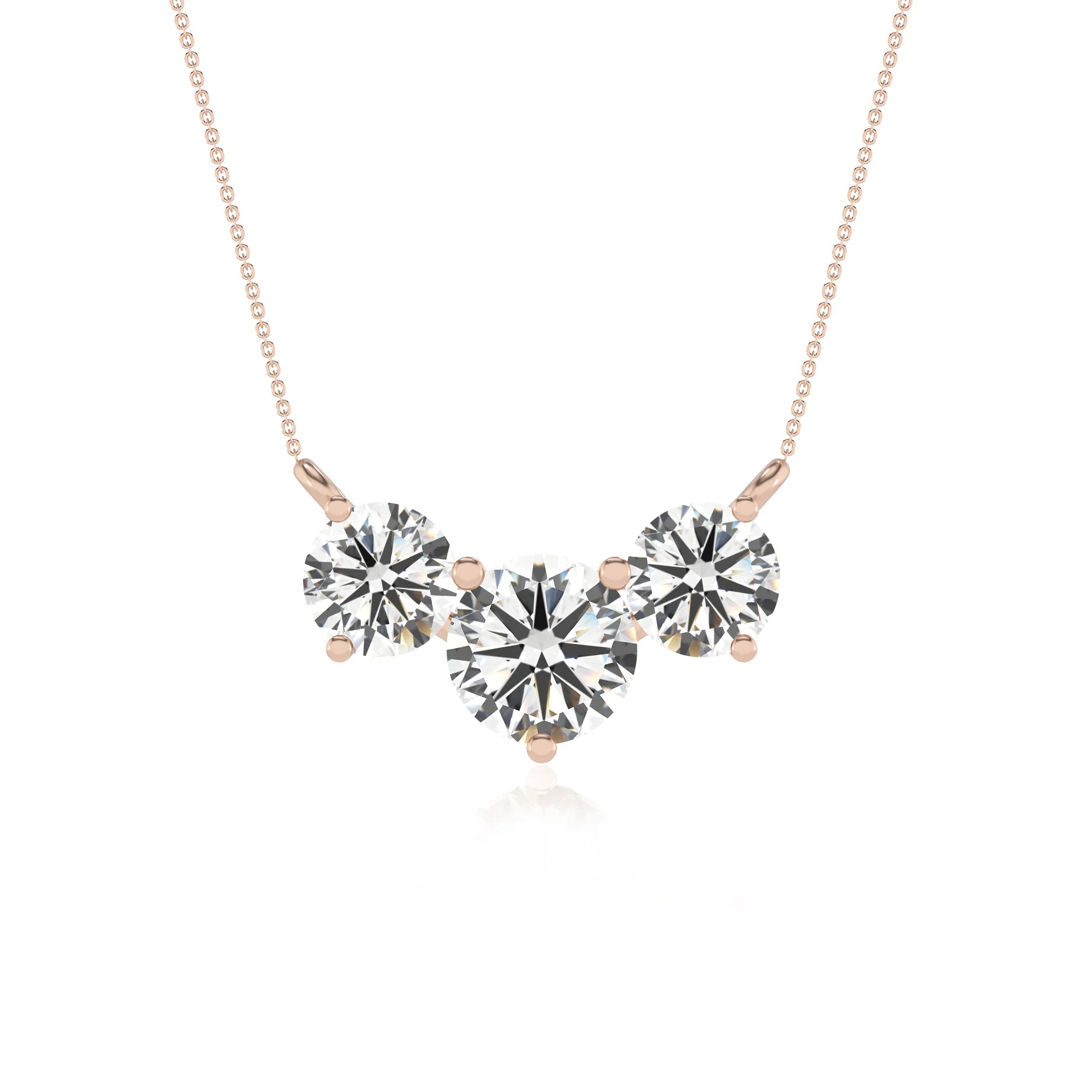 lab grown moissanite round solitaire v-bale necklaces in rose gold 