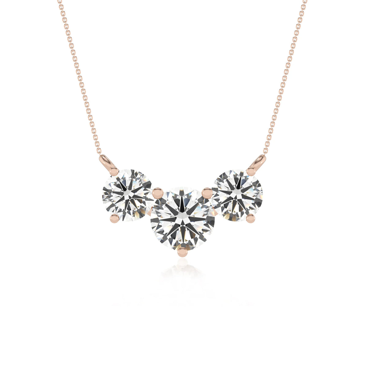 lab grown moissanite round solitaire v-bale necklaces in rose gold 