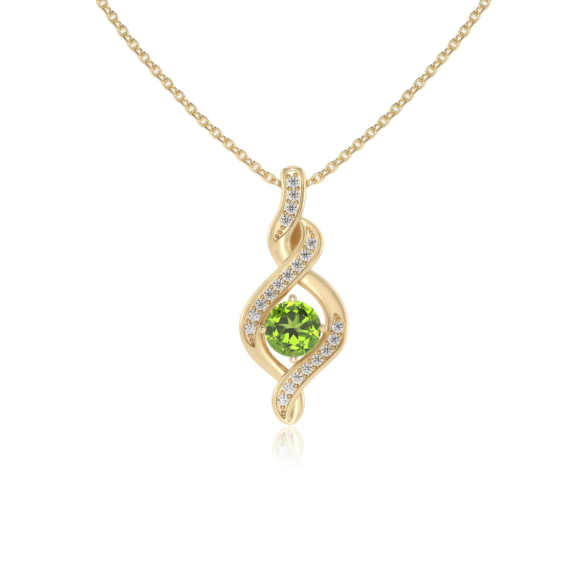 natural peridot round solitaire necklaces in yellow gold 