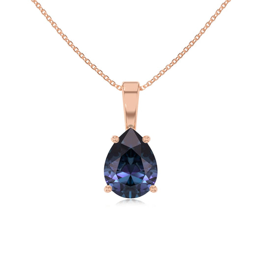 lab grown alexandrite pear solitaire necklaces in rose gold 