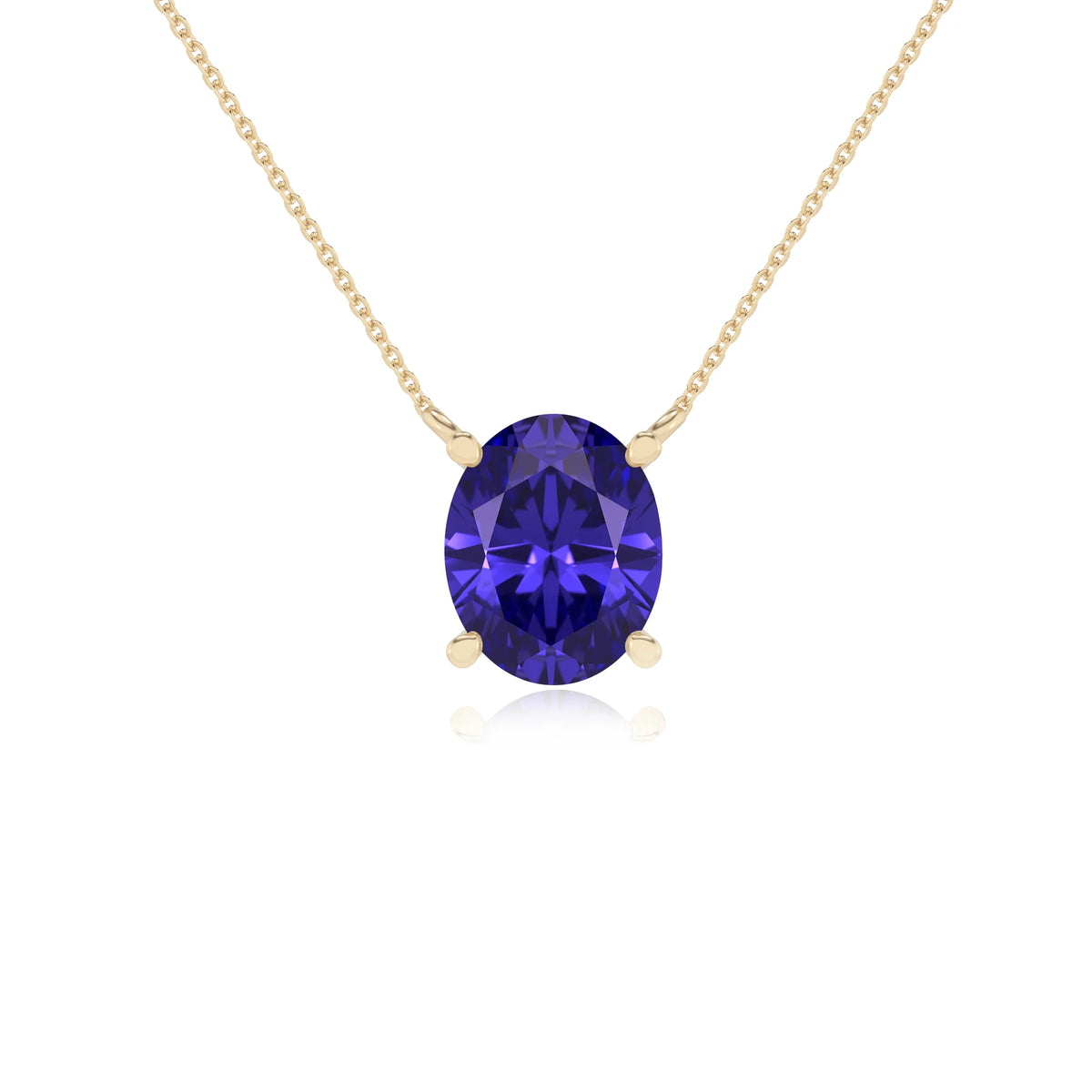 lab grown tanzanite oval solitaire necklaces in yellow gold 