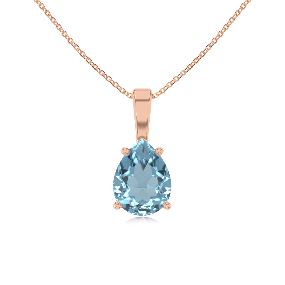 lab grown aquamarine pear solitaire necklaces in rose gold 