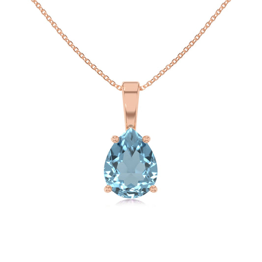 lab grown aquamarine pear solitaire necklaces in rose gold 