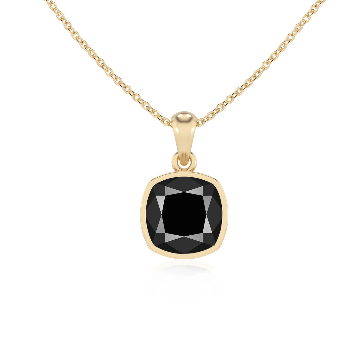 natural black-onyx cushion solitaire necklaces in yellow gold 