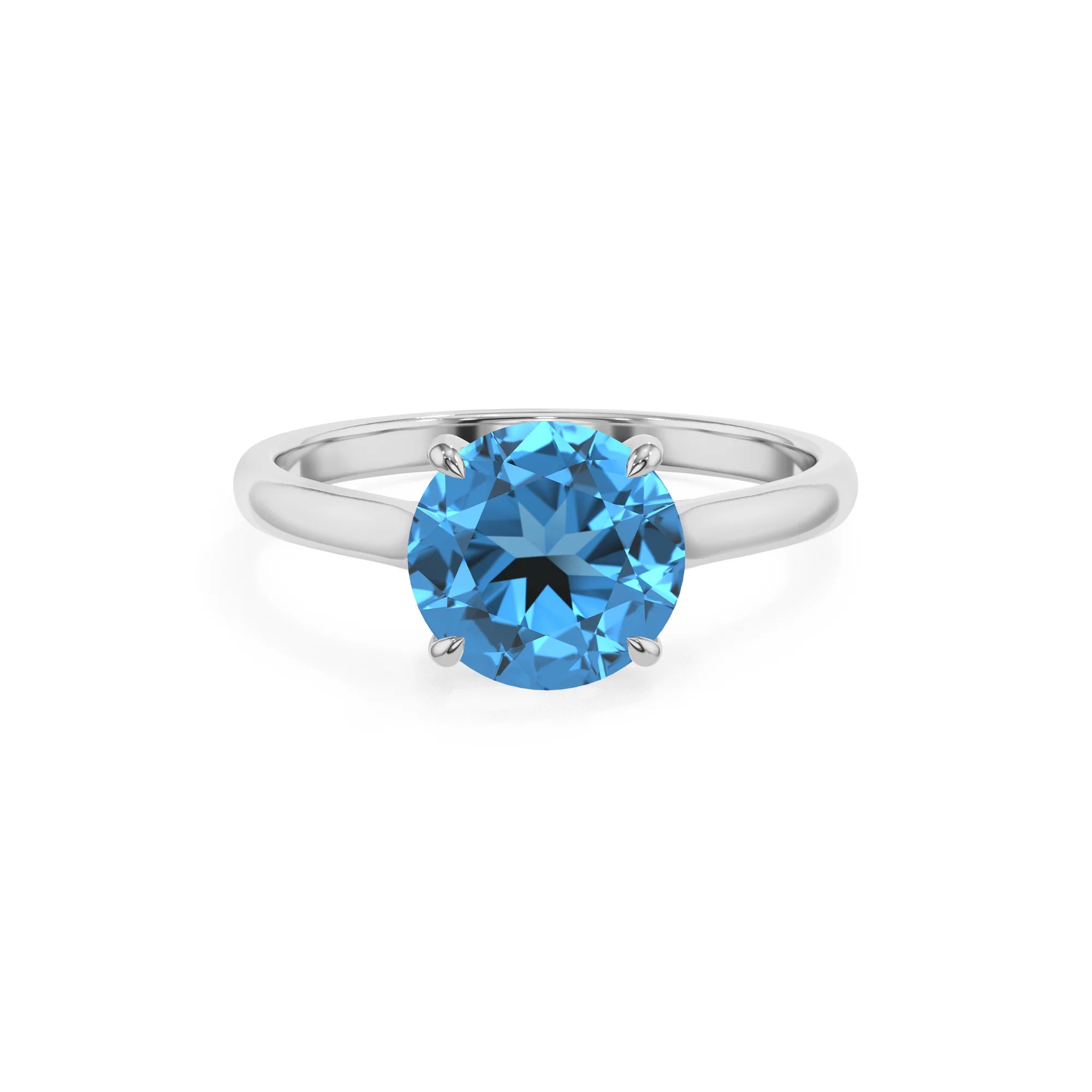 natural swiss-blue-topaz round solitaire rings in white gold 