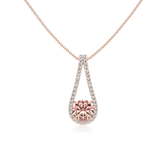 lab grown morganite round solitaire v-bale necklaces in rose gold 