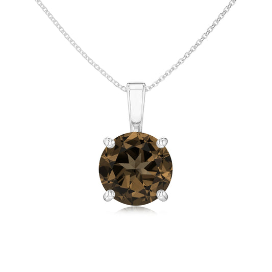 natural smoky-quartz round solitaire necklaces in sterling silver 