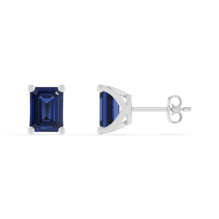 lab grown blue sapphire emerald cut stud earrings in platinum 