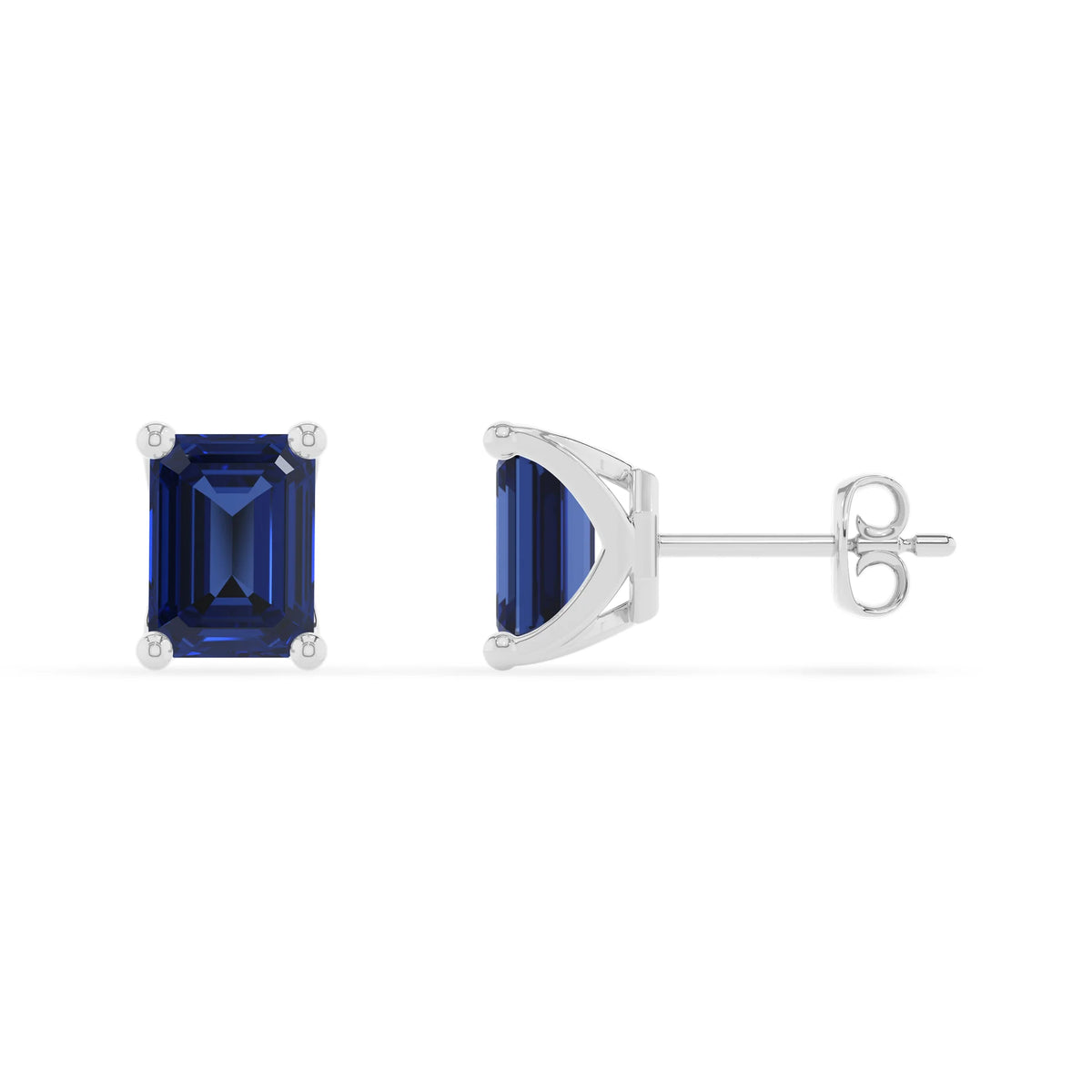 lab grown blue sapphire emerald cut stud earrings in platinum 
